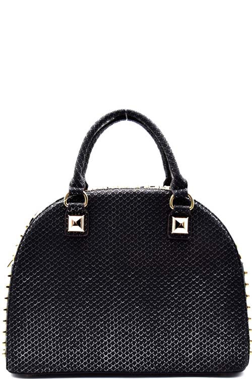 Fashion Animal Print Black Round Stud Embellished Satchel