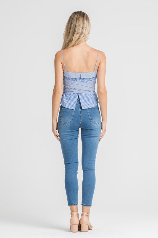 Fashion Marine Striped Tie-Up Strap Top