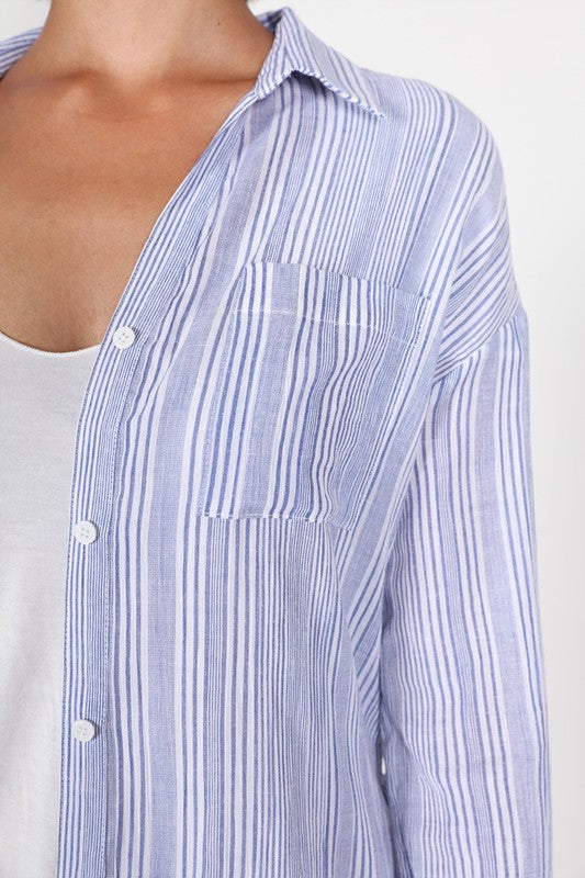 Fashion Marine Stripe Button Down Shirt Dress
