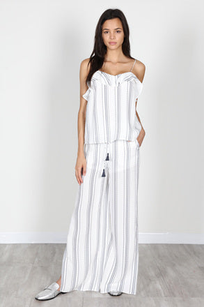 Fashion Summer Contrast Striped White Ruffle Strap Top