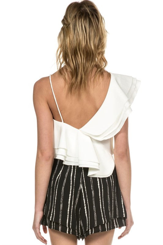 Elegant Ruffle White Layer Crop Top