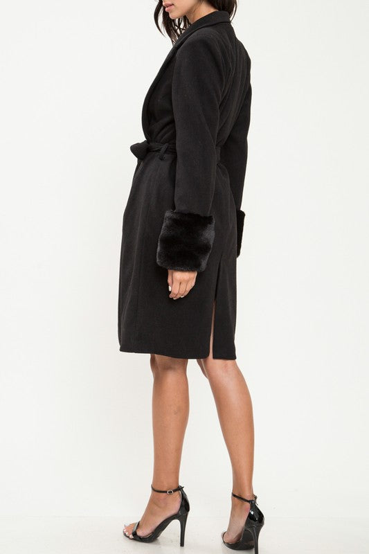 Elegant Faux Fur Black Coat