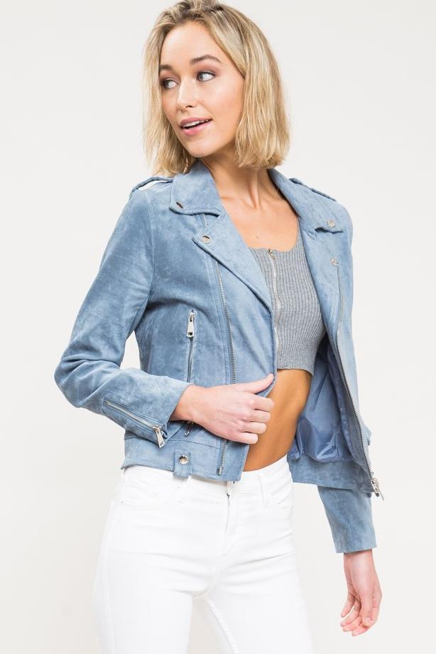 Fashion Blue Faux Suede Jacket