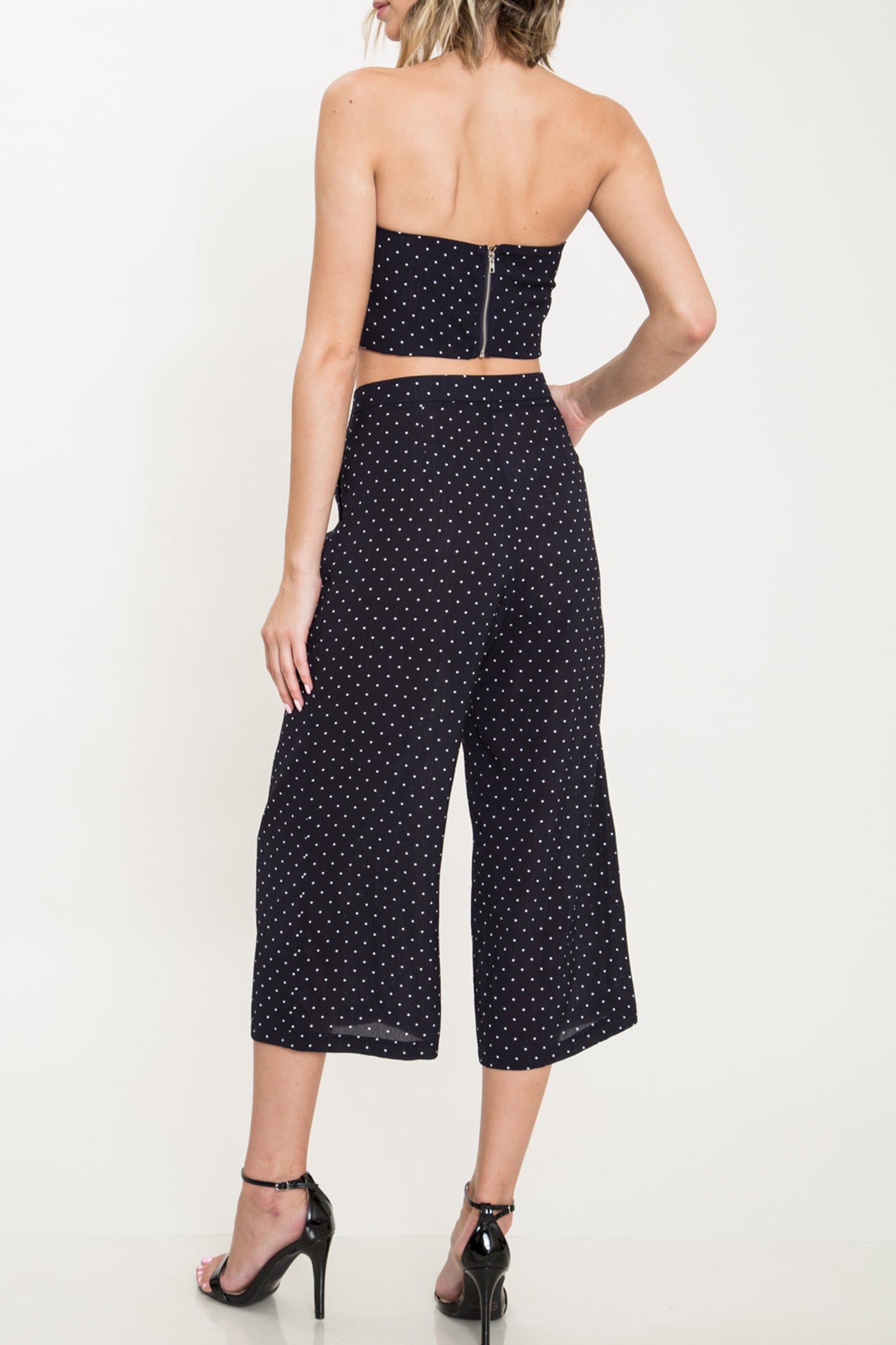 Fashion Polka Dot Navy Crop Top