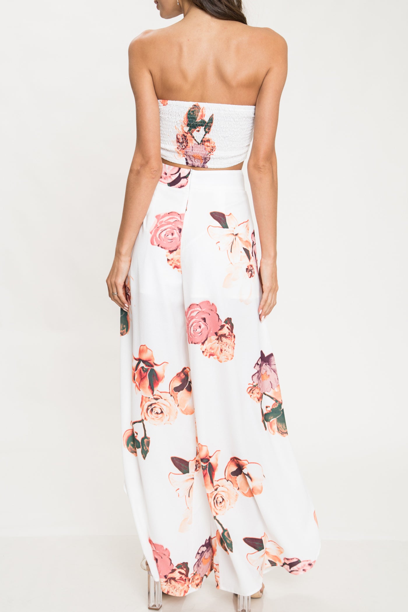 Elegant Strapless Multi-Color Floral Print Tie-Up Top