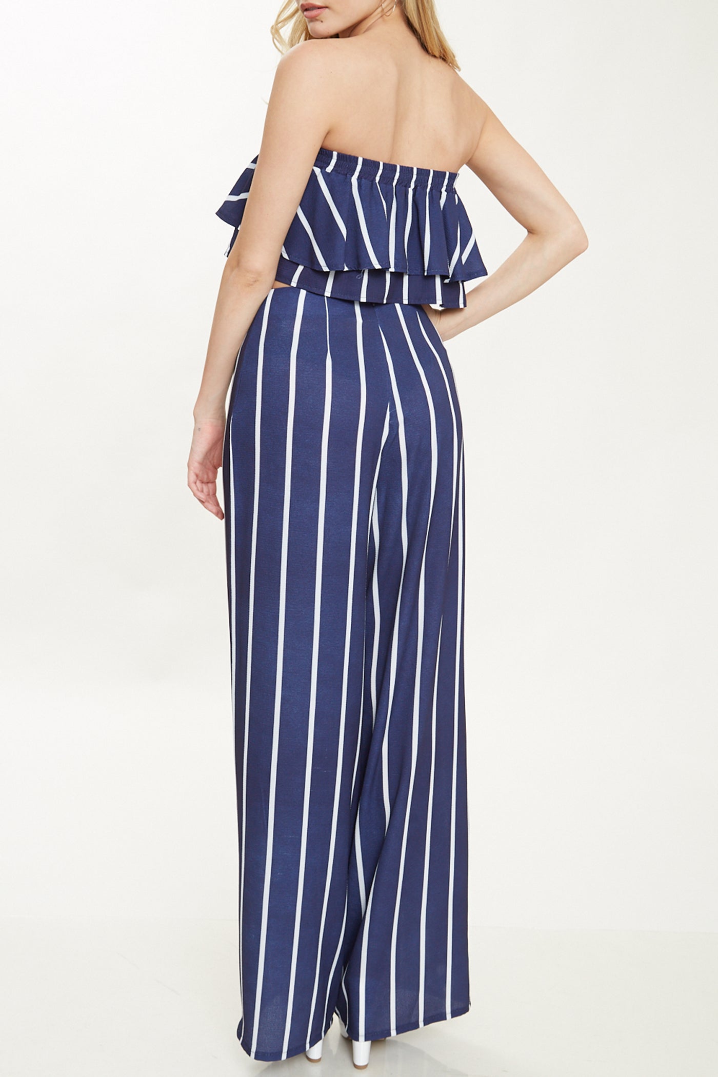 Elegant Strapless Ruffle Marine Navy Top