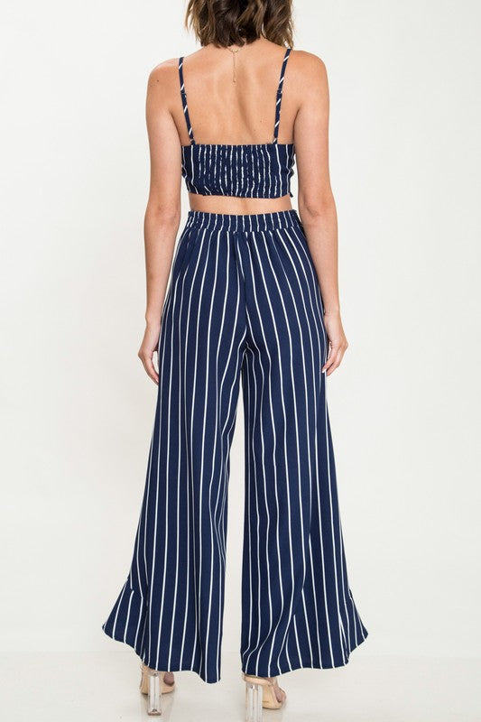 Elegant Ruffle High Waisted Navy Marine Pants