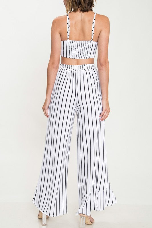 Elegant Ruffle High Waisted White Marine Pants