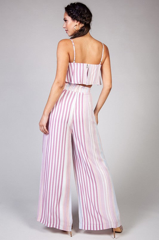 Fashion Strap Pink Multi-Color Marine Ruffle Top