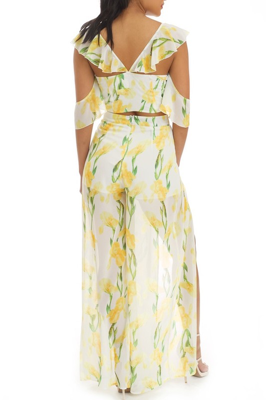 Fashion Off Shoulder Ruffle Tie-Up Multi-Color Floral Print Top