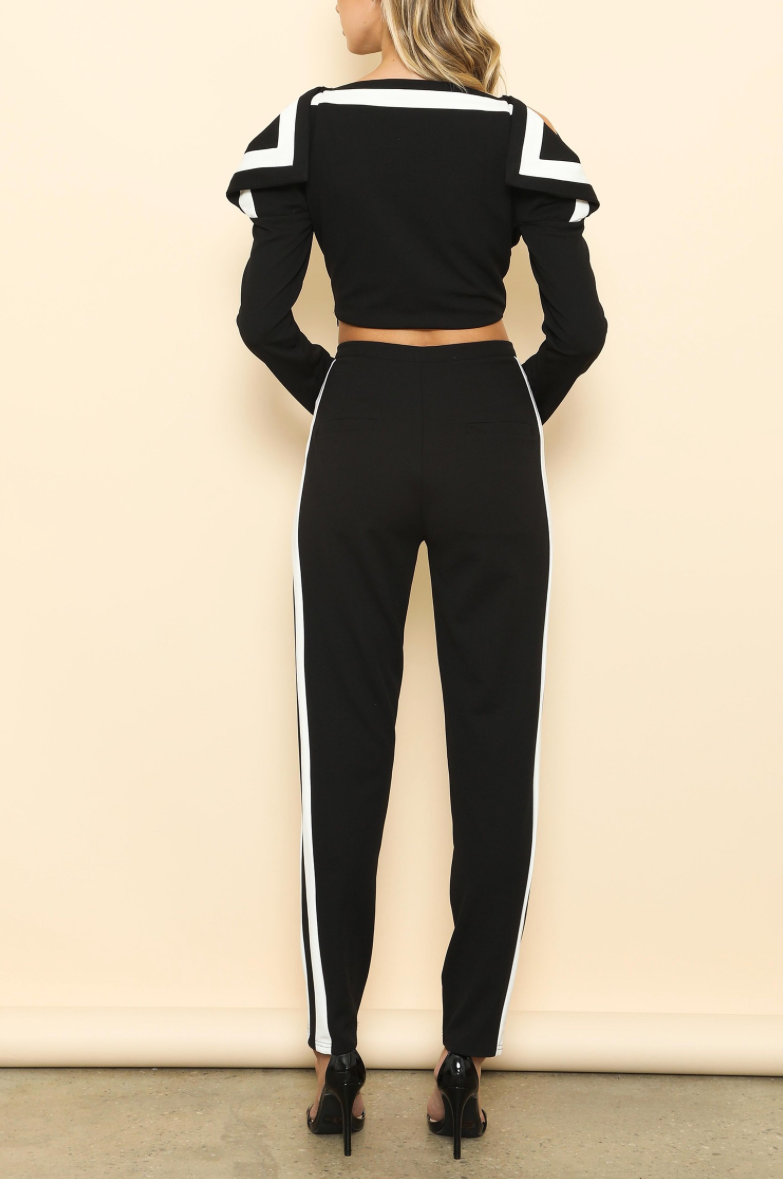 Fashion Black Contrast Cut Out Top