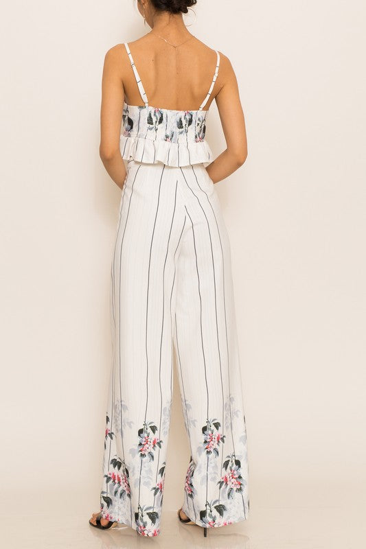 Elegant Tie-Up Mixed Pattern Ruffle White Top