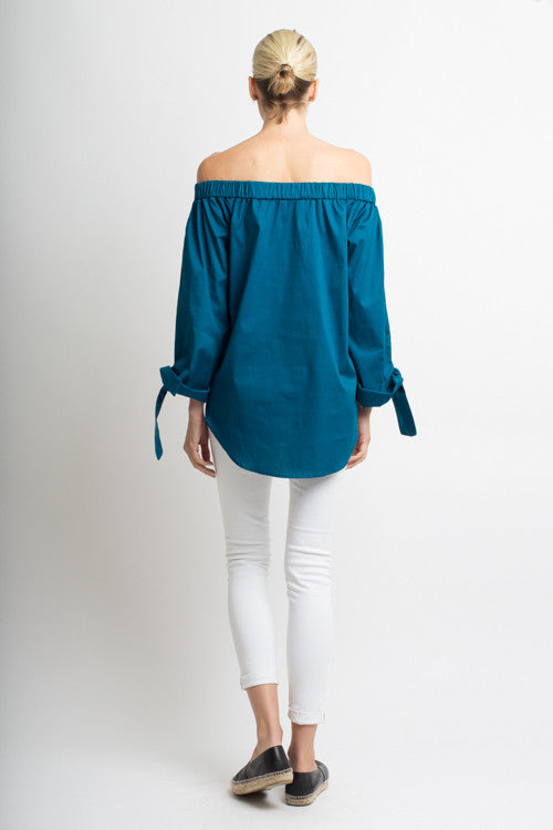 Resort Off The Shoulder Teal Tie Top