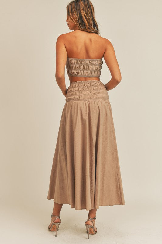 Fashion Mocha Strapless Smocked Crop Top