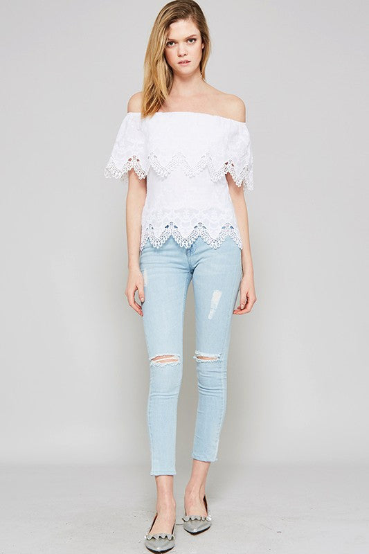 Summer Off Shoulder White Lace Top