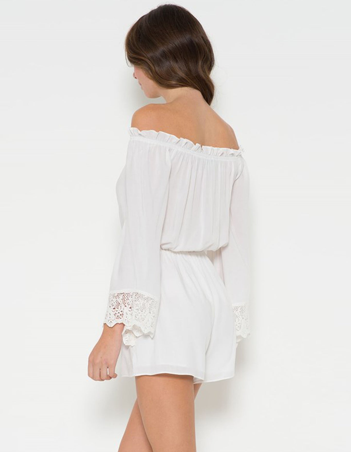 Off The Shoulder Romper With Lace Detail