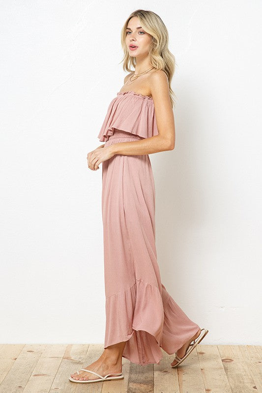 Fashion Ash Rose Strapless Wide Leg Jumpsuit