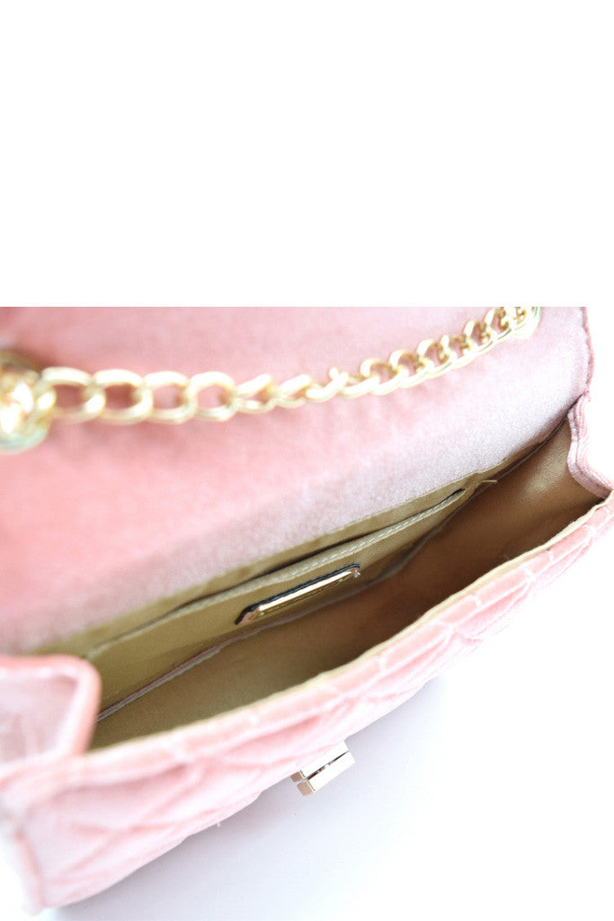 Fashion Pink Velvet Clutch with Quilted Detail