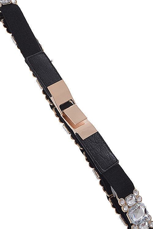 Fashion Rhinestone Clip On Black Belt
