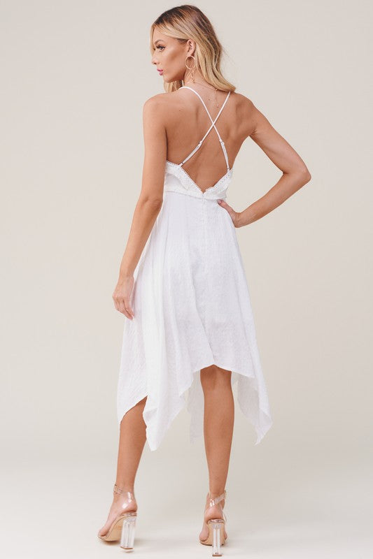 Fashion Strap White Lace Tassel Detailed Summer Dress