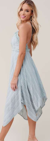Fashion Strap Sage Lace Tassel Detailed Summer Dress