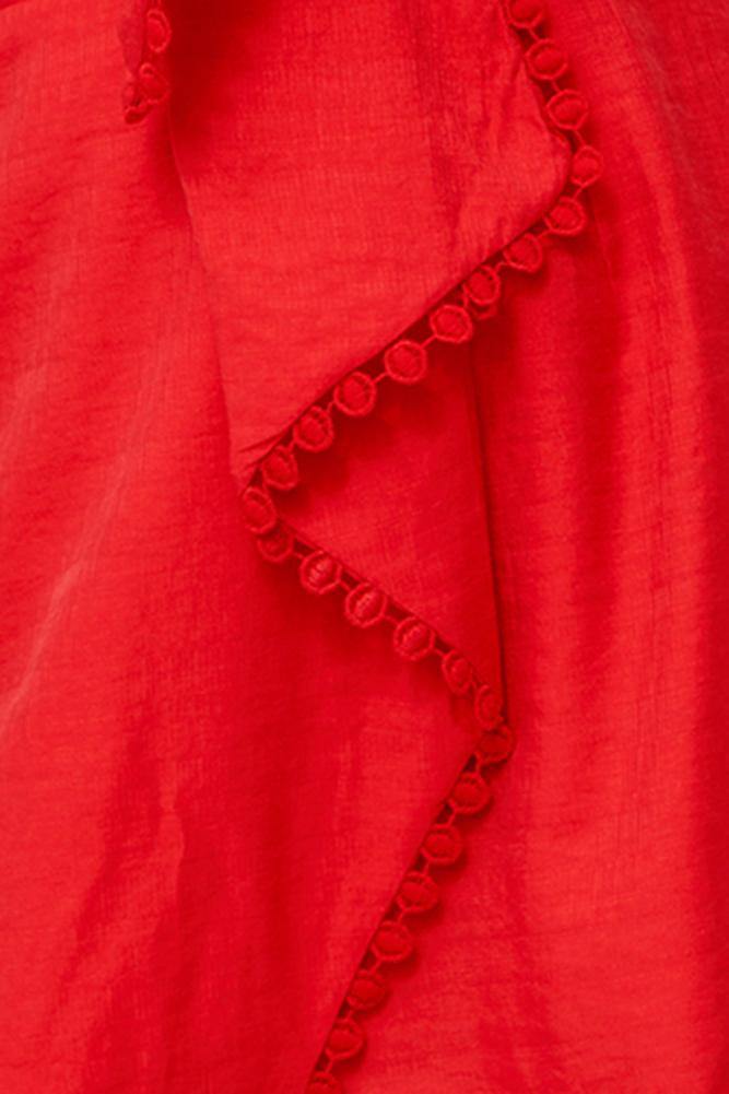 Fashion Strapless Front Tie-Up Ruffle Tassel Red Romper