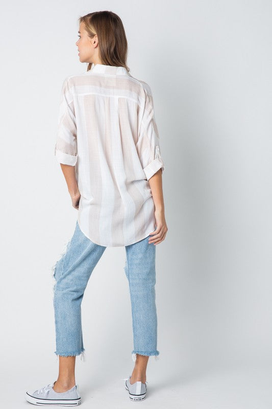 Casual Beige Marine Long Shirt