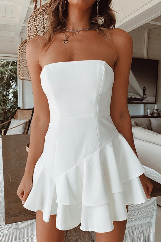 Elegant Strapless White Ruffle Dress Elegant Strapless White Ruffle Dress