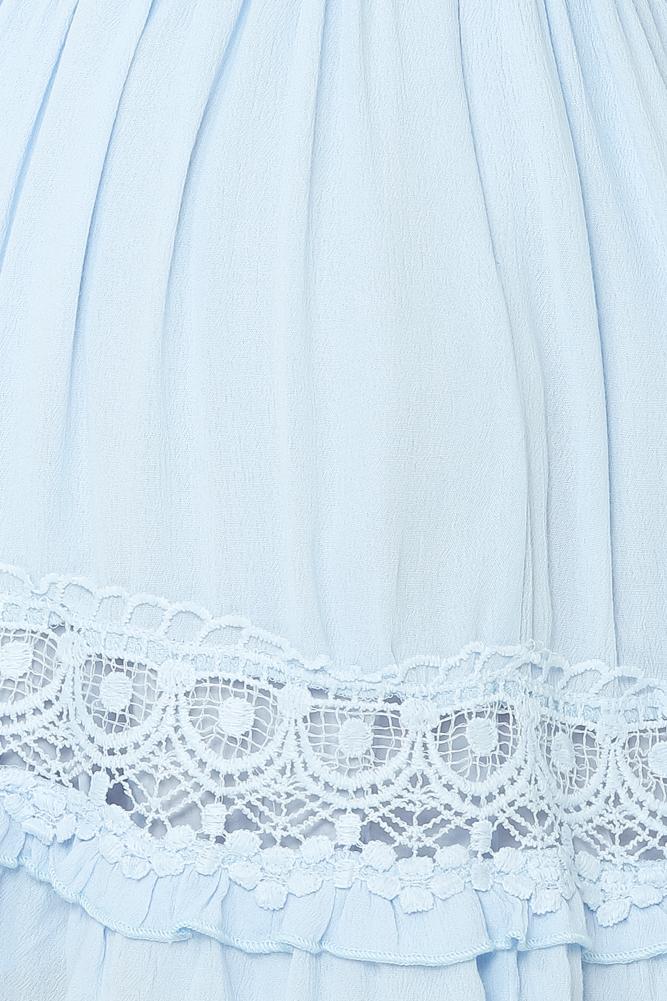 Fashion Steel Blue Lace Detailed V-Neck Ruffle Dress