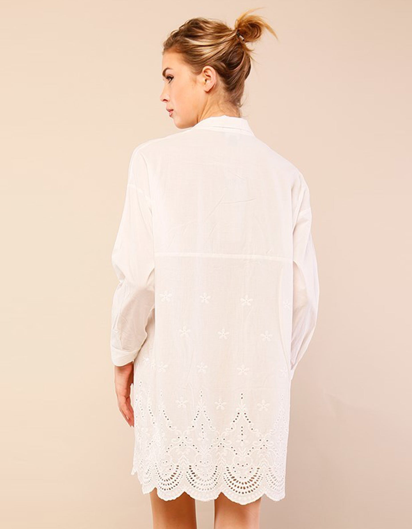 Shirt Dress with Scallop and Crochet Detailed