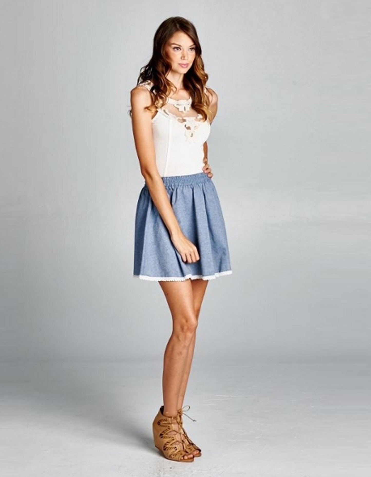 Sleeveless Tank Top White With Crochet Neckline