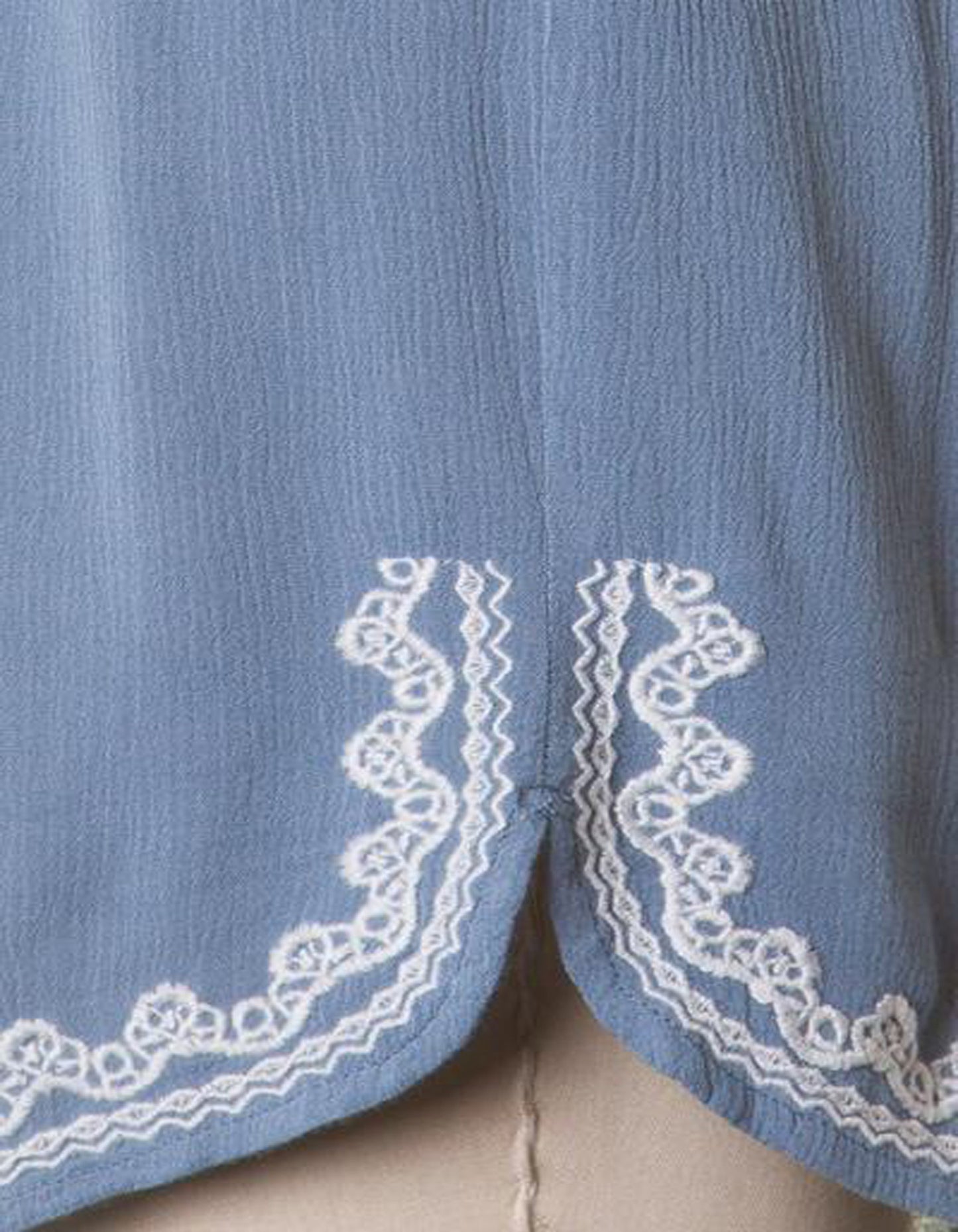 Summer Blue Sleeveless Romper with White Embroidery