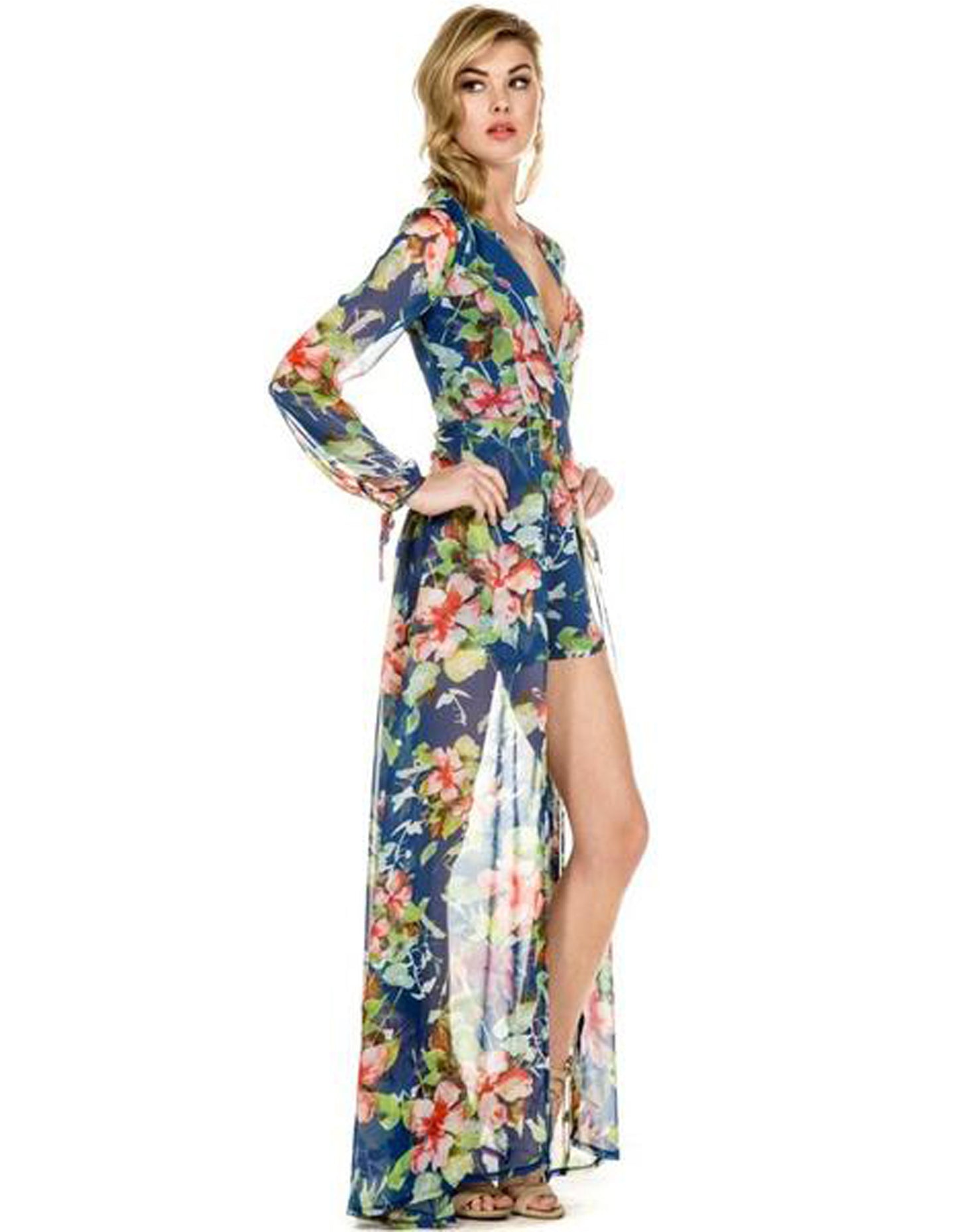 Summer Floral Blue Maxi Romper