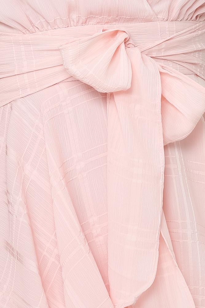 Fashion Strap Baby Pink Checkered Tie-Up Ruffle Romper