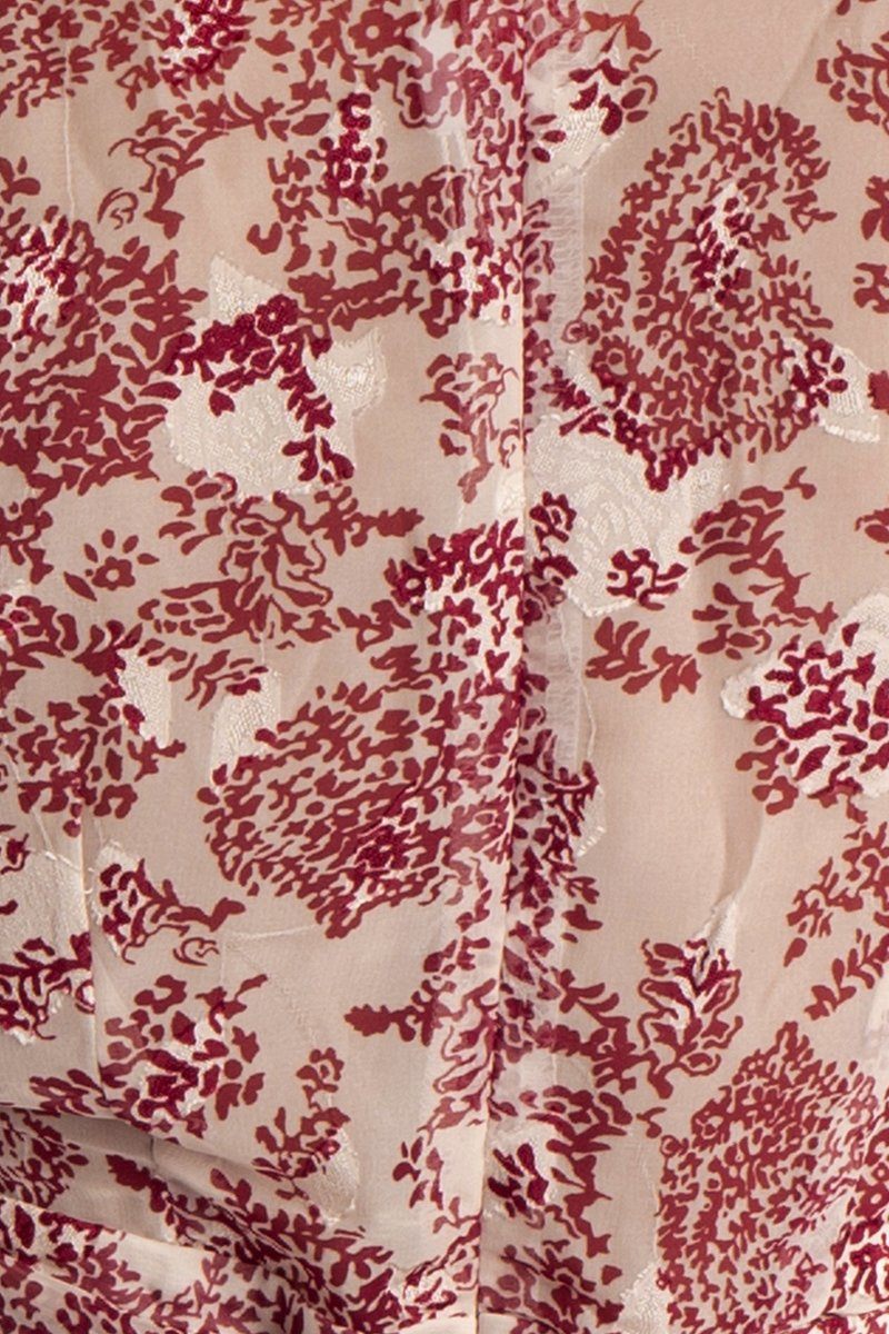 Fashion White Red Floral Print Lace Detailed Ruffle Tie-Up Romper with Bell Sleeve
