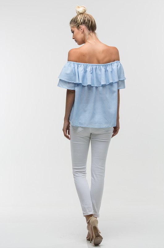 Summer Ruffle Marine Style Off Shoulder Top