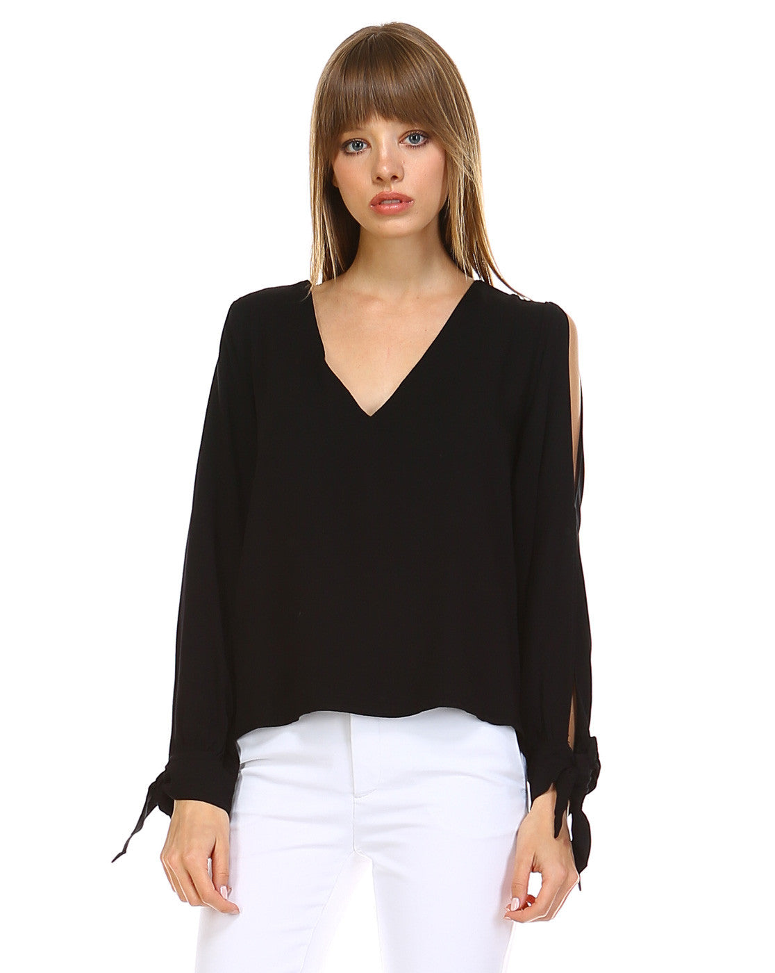 Elegant Black Cut Out Sleeve Blouse