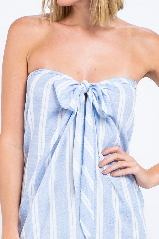 Fashion Off Shoulder Blue Marine Front Tie-Up Maxi Dress