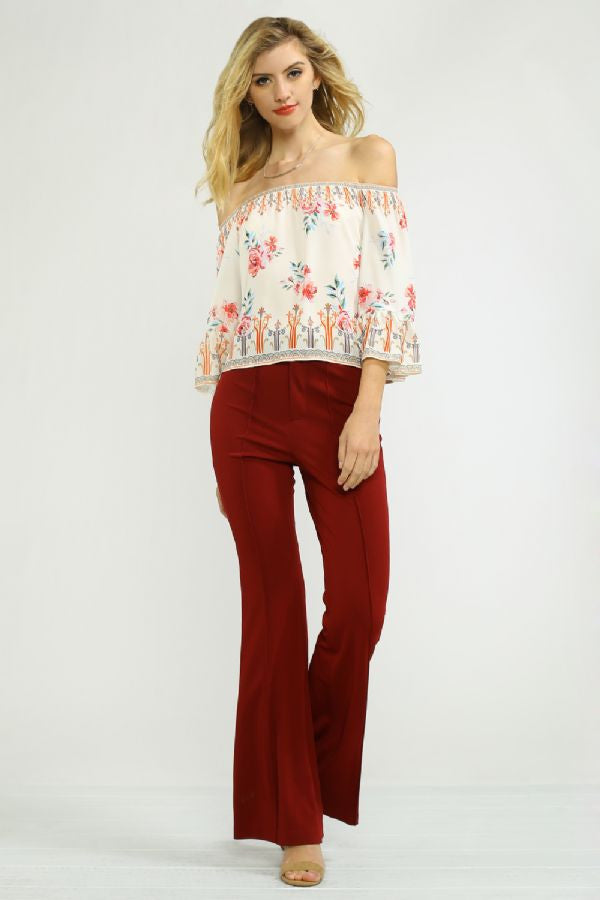 Fashion Off Shoulder Bell Sleeve Cream Top