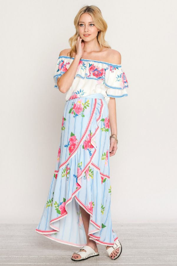 Fashion Off Shoulder Layer Floral Top