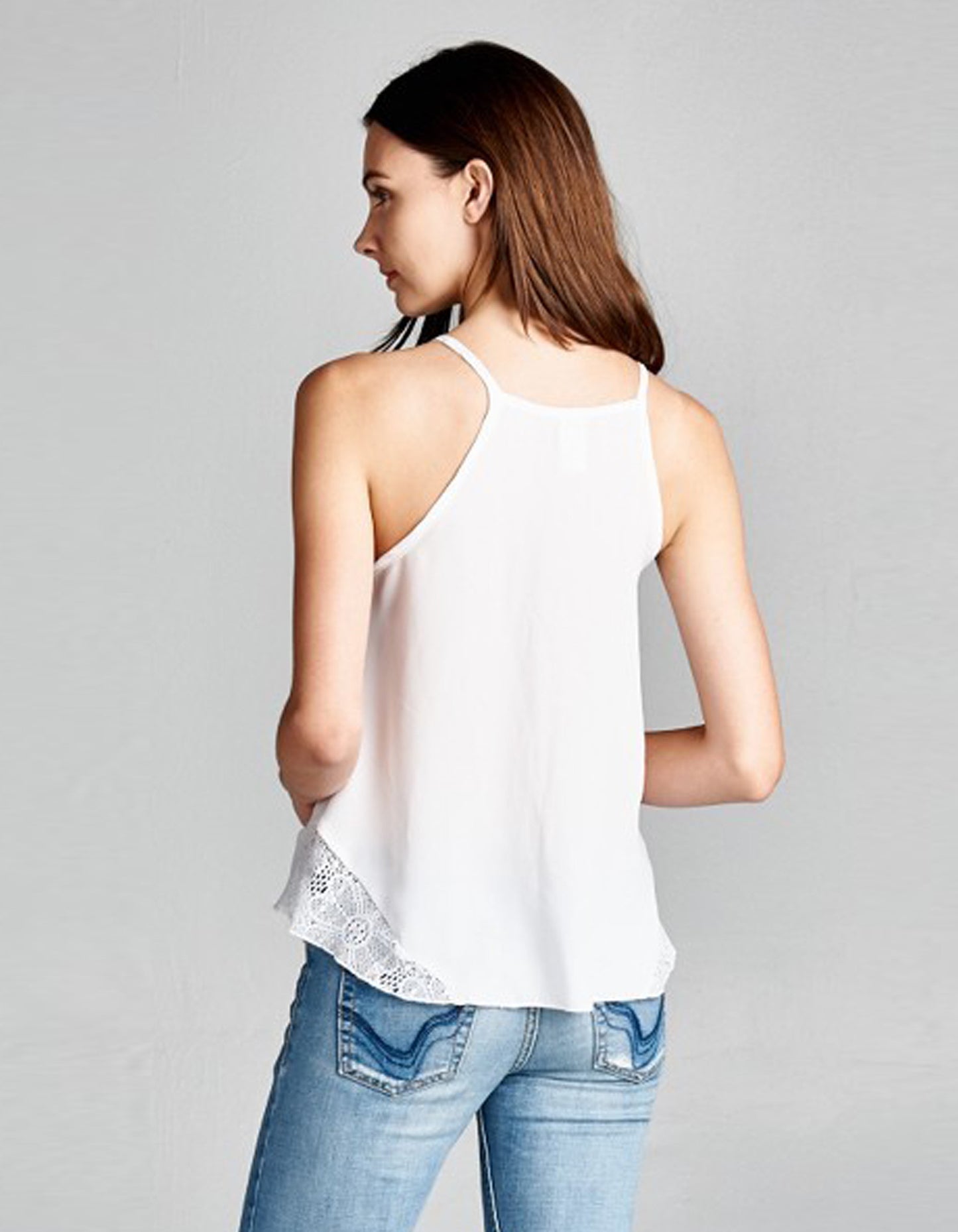 Tank Top White With Lace Neckline