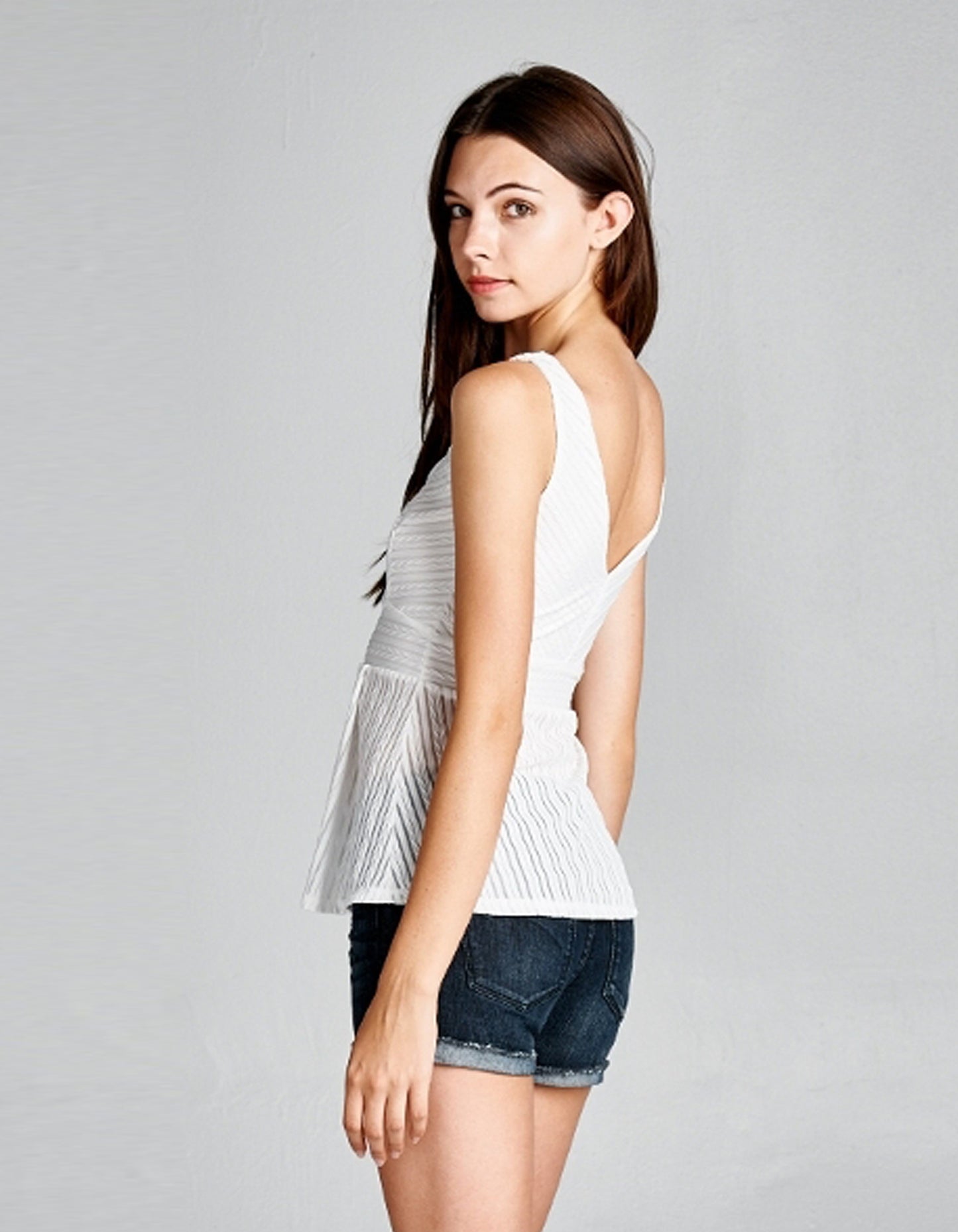 Textured Flare Sweetheart White Top