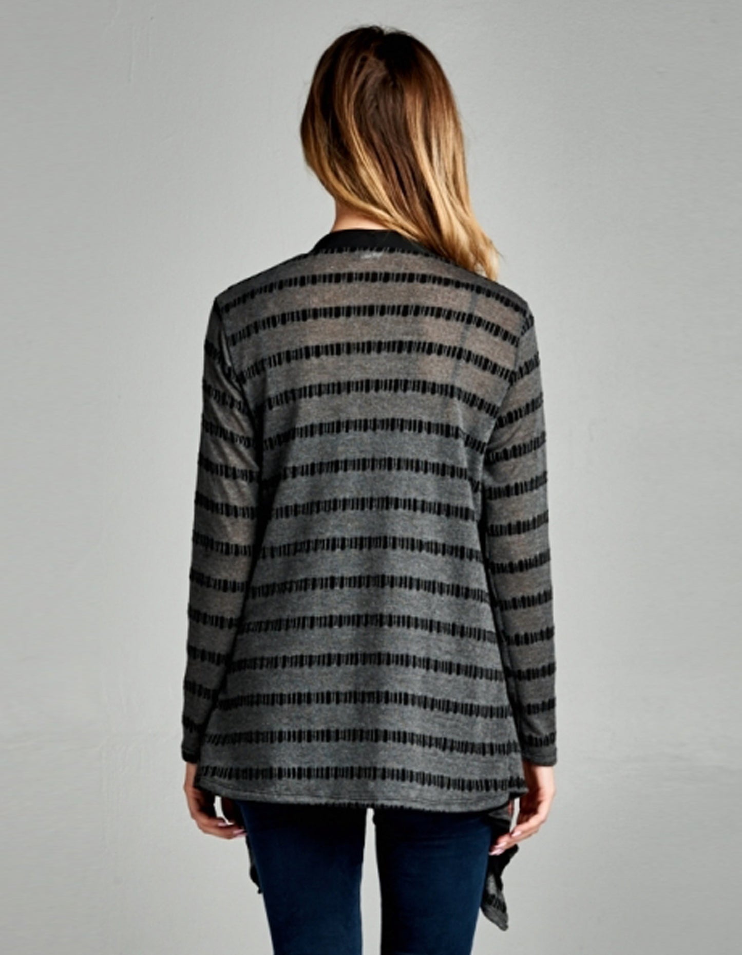 Textured Knit Draped Black Cardigan