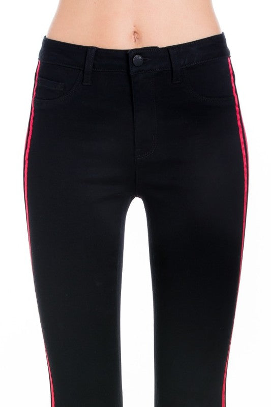 Skinny Jean with Black Wash Side Red Striped Detailed