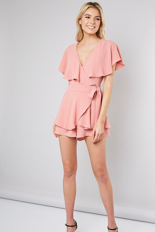Fashion Blush Wrap Ruffle Romper