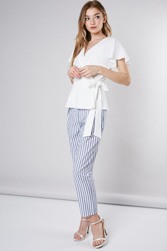 Elegant White Wrap Tie-Up Ruffle Top