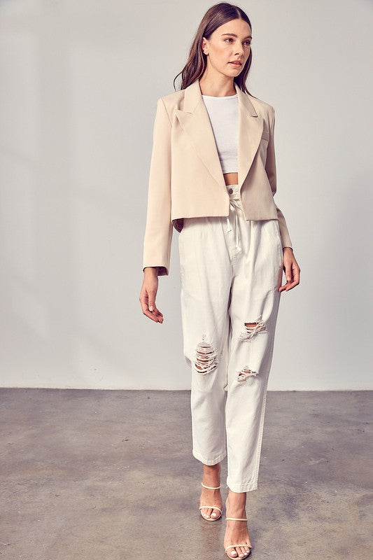 Fashion Light Beige Crop Blazer Jacket