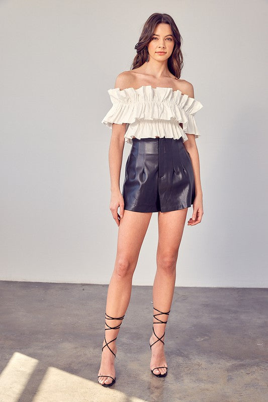 Elegant Off Shoulder Off White Ruffle Crop Top