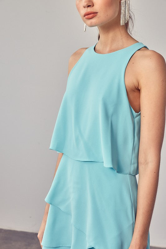 Fashion Ocean Blue Layered Ruffle Romper