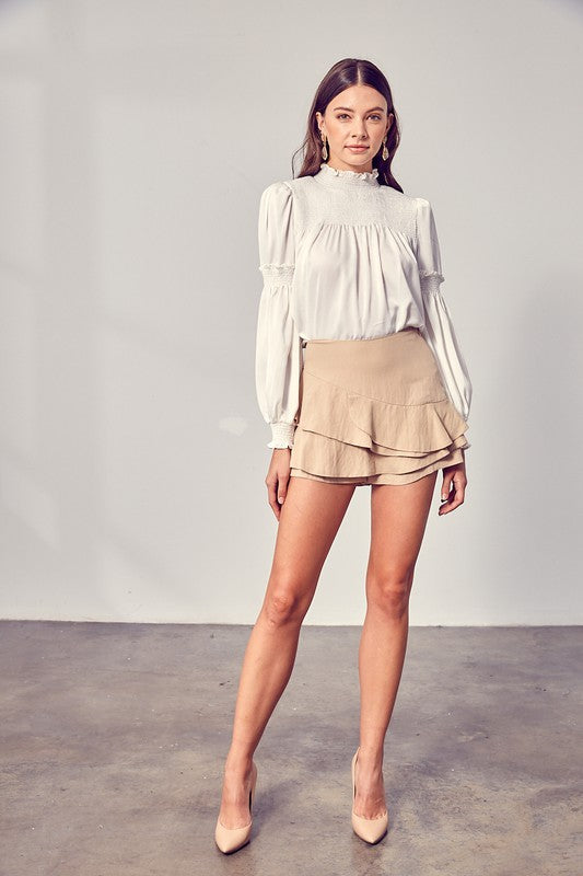 Fashion Summer Beige Ruffle Skort